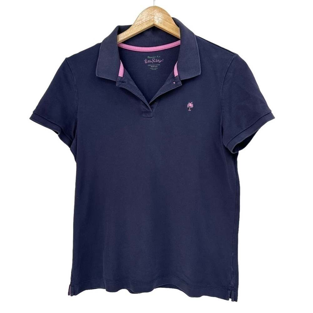 Lilly Pulitzer Resort Fit Cotton Blue Short Sleeve Polo, Medium - Picture 2 of 9